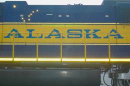 alaska sign on side of train