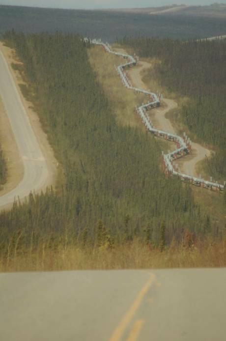 Alaskan pipeline parallels the highway