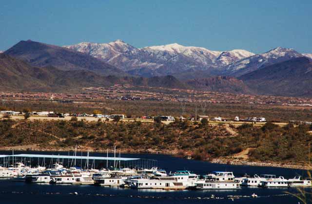 Lake Pleasant and distant snow