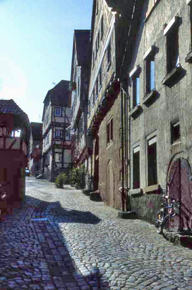 old houses on cobblestone