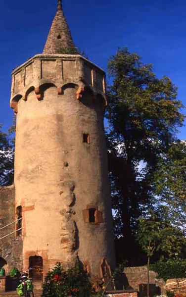 closeup of town tower