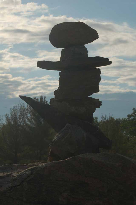 a cairn along Highway 69 north of Parry Sound