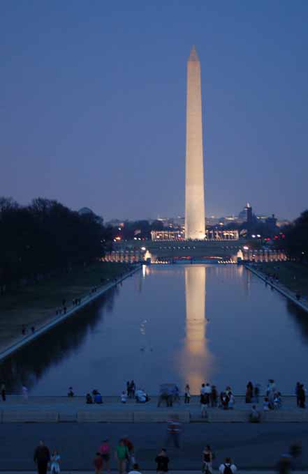 the Washington Monument at dusk